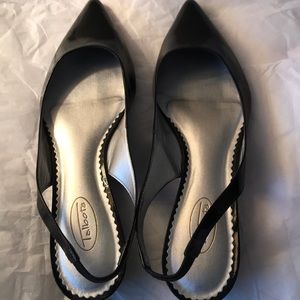 Talbots black flats /low wedge sling backs
